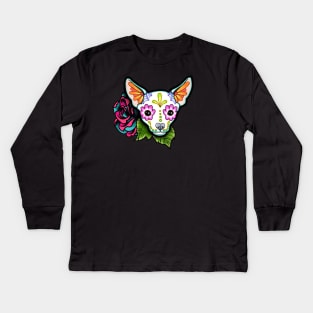 Chihuahua in White - Day of the Dead Sugar Skull Dog Kids Long Sleeve T-Shirt